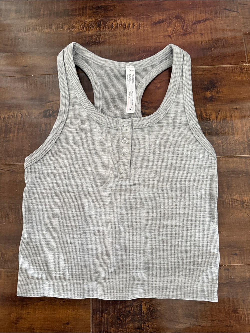 Ribbed Henley Racerback Tank Top - Light Gray